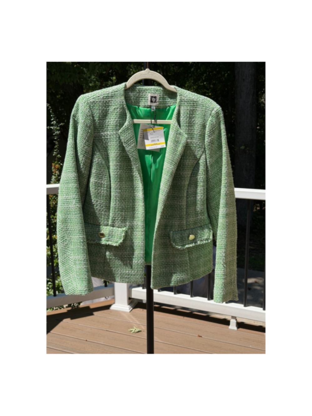 Anne Klein Tweed Blazer Jacket Green White Size M NWT
